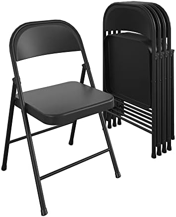 COSCO SmartFold All-Steel Folding Chair, 4-Pack, Black