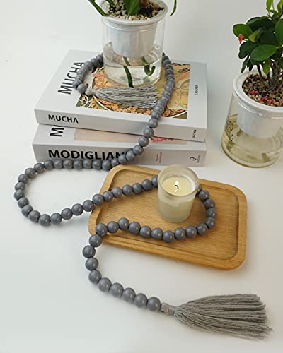 Wooden Beads Garland With Tassels, 61 Inch Grey Wood Bead Garland, Modern Farmhouse Decor, Boho Home Decor Clearance #TOP4