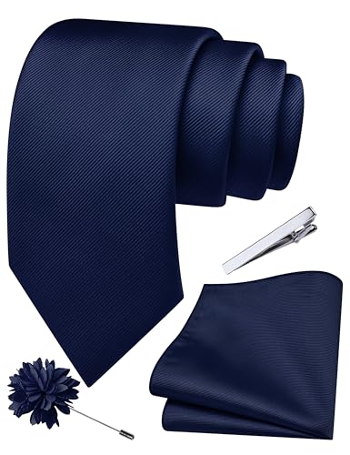 Image of Branduce 3.15 inch(8cm) Solid Formal Tie and Pocket Square Plain Necktie Lapel Pin and Tie Clip Set for Men