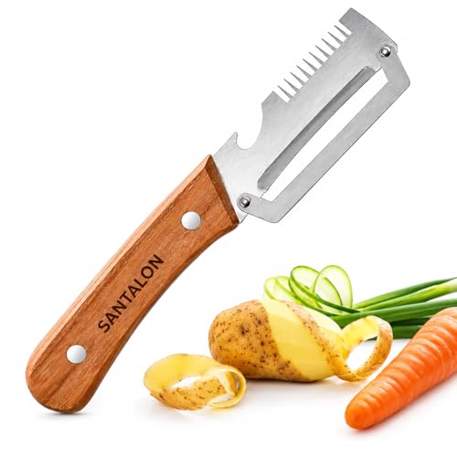Image of Multi-Functional Vegetable Peeler for Kitchen | Stainless Steel Peeler with Wooden Handle & Bottle Opener | Single Blade for Fruits | 1 Piece (New Upgraded Peeler)
