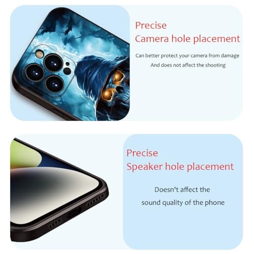 Printed with Skull for iPhone 16 pro max case, Printed with a Skeleton Pattern bathed in Lightning, The Silicone Shockproof case Makes Your Phone Look Cool (A1-Skull-Death God Skeleton)