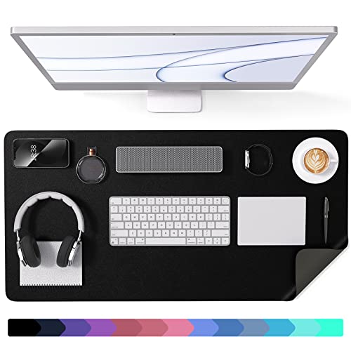 Crenovo Non Slip Suede Desk Mat, Desk Pad, Mouse Pad, PU Leather Desk Mat On Top of Desk, Desk Pad Protector, Waterproof Desk Pad for Keyboard and Mouse Writing Mat for Office and Home (Classic Black,