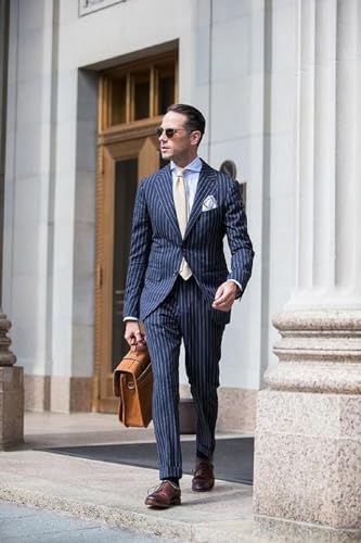 Mens Pinstripe Suit 2 Piece Slim Fit Stripe Suit Wedding Groom Tuxedo Suits2