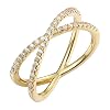 PAVOI 14K Gold Plated X Ring Simulated Diamond CZ Criss Cross Ring for Women