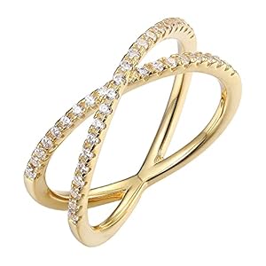 PAVOI 14K Gold Plated X Ring Simulated Diamond CZ Criss Cross Ring for Women