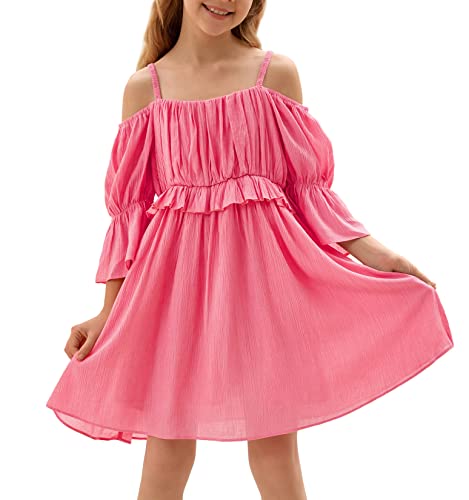Danna Belle Little Girl Spaghetti Strap Off Shoulder Dress Summer A-Line Casual Dresses 8-10 Pink #TOP16