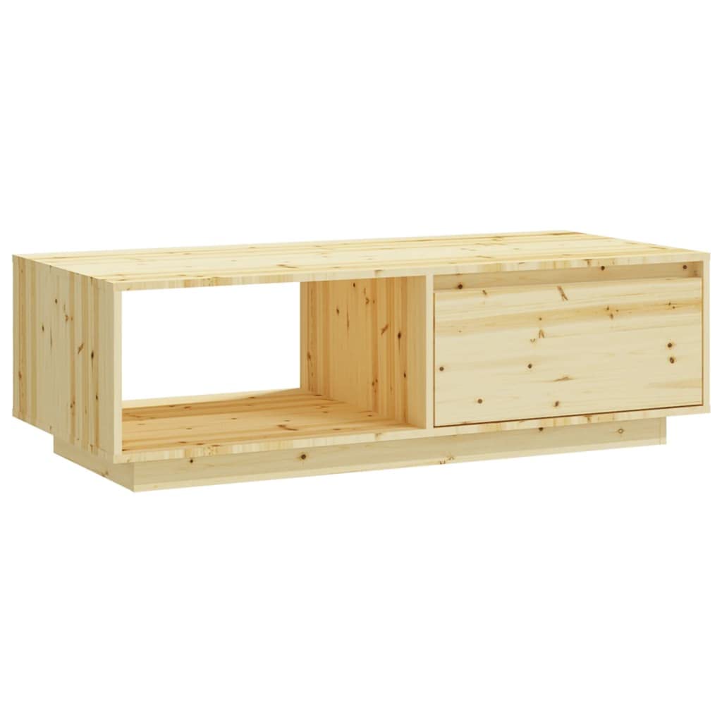 Mesa de centro de madera maciza de abeto con estante, mesa de centro robusta para salón, 110 x 50 x 33,5 cm, mesa estable para aperitivos y bebidas, diseño atemporal