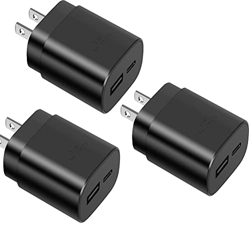 USB C Wall Charger Block, 25W Dual Port PD Power Delivery Fast Type C Charging Block Plug Adapter for Samsung Galaxy S22, S22 Plus, S20 / S21 Ultra Plus, Note 20 / Note 10 Plus, Pixel 6 Pro (3-Pack)