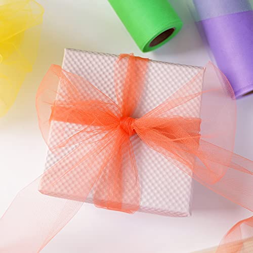 Meedee Rainbow Tulle Ribbon 6 Colors Roll Tulle Fabric Rainbow Spool Ribbon For Tutus Wedding Decorations Party Decorations Gift Wrapping Skirt Dress (6 Inch By 25 Yards/Roll) #TOP5