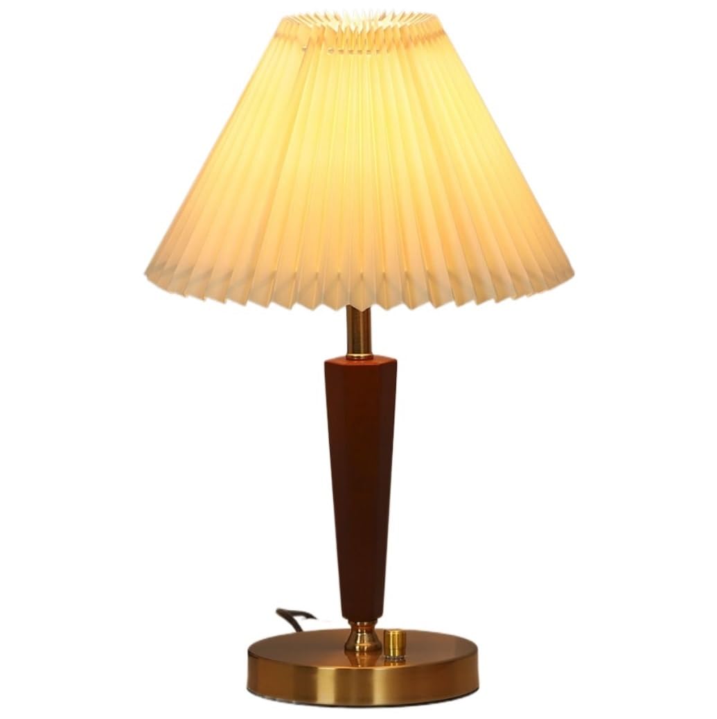AZHKJKZH Table Lamp Modern Metal Bedside Lamp Rotary Switch Desk Fabric Lampshade Wood Baby Nightstand Simple For Home(C)
