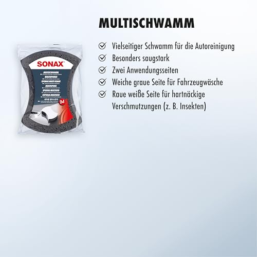 SONAX MultiSchwamm (1 Stück) besonders saugstarker Alleskönner für die Autoreinigung | AR-Nr. 04280000