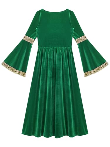 Robe de princesse Renaissance verte en velours pour fête de carnaval
