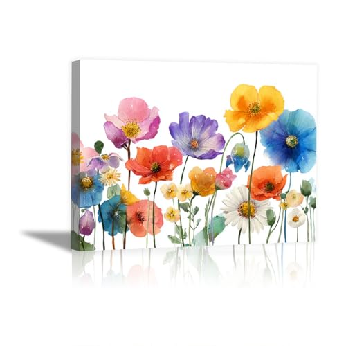 Affiche murale fleurs colorées deco mural salon peinture sur toile encadrée 60x80