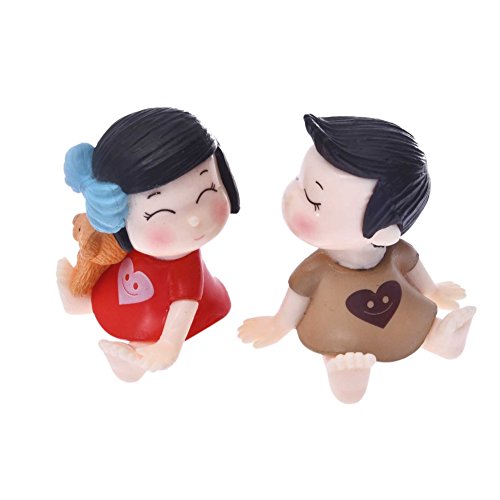 tianxiangjjeu Miniature Landscape Garden Accessories 2Pcs Couple Mini Doll Girl Boy Lovers Ornaments Red + Grey