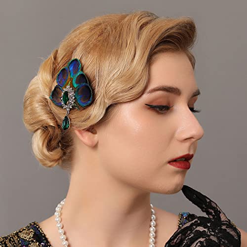 Gortin Peacock Feather Hair Clip Vintage 1920S Flapper Headband The Great Gatsby Headpiece Rhinestones 20S Hair Pin Roaring Party Prom Headwear For Women (Type A) #TOP25
