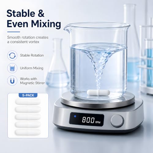 Image of Satmarhz 5 Pcs PTFE Magnetic Stirrer Bar, 8x30mm B30 Magnetic Beads
