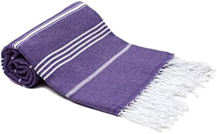 Park & Oz Turkish Peshtemal Beach Towels, 100% Cotton, Toallas Turcas, Lightweight, Fast Drying, Great for Travel, Yoga, Pool, Spa and Bath- Absorbent, Sand Free, Multipurpose Towel (Purple)