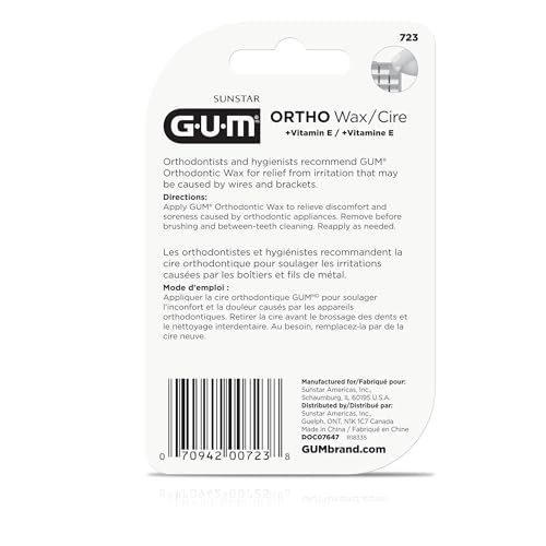 Image of GUM Orthodontic Wax for Braces & Aligners, Unflavored, 1 Count | Soothing Dental Wax with Vitamin E, Clear, Unflavored