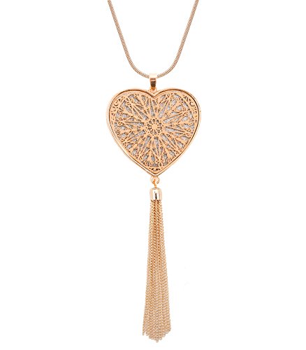 MOLOCH Long Necklaces For Woman Cute Heart Pendant Necklaces Tassel Fringe Y Necklace Set Statement Pendant (Heart-shaped-gold)