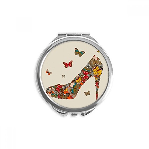 Miroir rond maquillage de poche papillon et chaussures haut talon