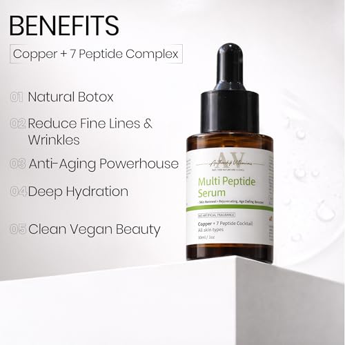 Image of Natural Copper + 7‑Peptide Aqua Serum - Water‑Based Anti‑Aging Copper Peptide Face Serum -Fragrance Free- Lightweight, Firming, Hydrating - 30ml