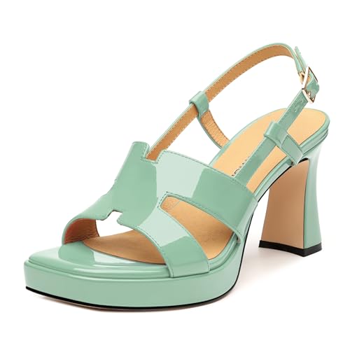 Image of ROSERWISH Heels for Women Chunky Block Platform High Heels Square Open Toe Strappy Heel Sandals Wedding Party Prom Fashion Slingback Dress Pump Sandals Shoes