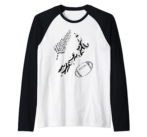 New Zealand Rugby Fern Tribal Maorí Patrón Camiseta Manga Raglan