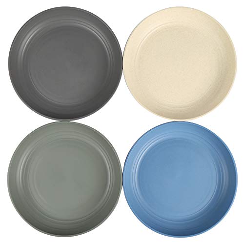 Shopwithgreen Wheat Straw Reusable Kids Plates, Camping Outdoor Sets, For Kitchen, Dorm Room, Toddler, Children Baby Feeding, Microwave Dishwasher Safe, Unbreakable Lightweight, 7.8 Inch, 4 Pcs #TOP2