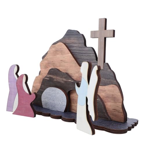 Alipis Wooden Easter Scene Nativity Decor for Dining Table Religious Easter Decor