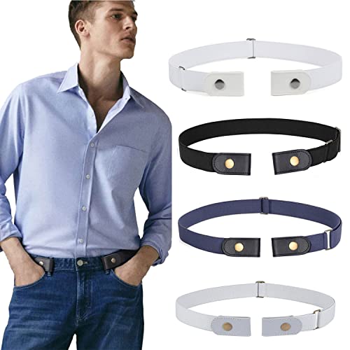 Image of WERFORU 4 Pack No Buckle Show Belt for Men Buckle Free Stretch Belt for Jeans Pants 1.38 Inches Wide
