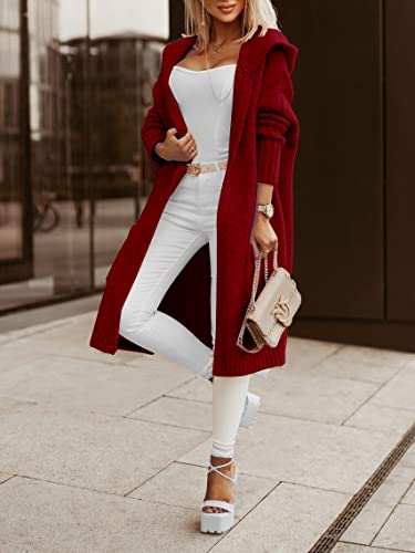 Image of Aoysky Womens Long Cardigans Cable Knitted Open Front Oversized Hooded Outerwear Sweater Coat