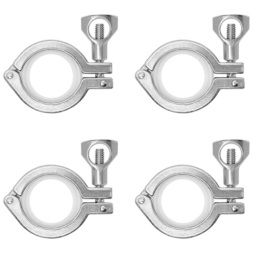 RIXIGOOD 4 Pack 1.5 Inch Tri Clamps Heavy Duty with Silicone Gaskets 1.5" Single Pin Tri-Clamp 304 Stainless Steel Sanitary TC Fittings Industrial Quick Connect Clamp
