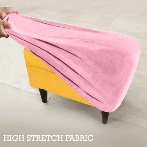 Image of HOKIPO Original Velvet Foot Stool Cover Ottoman Slipcover, Stretch Fitted, Removable Washable, Pink (NEW-4801-PNK)
