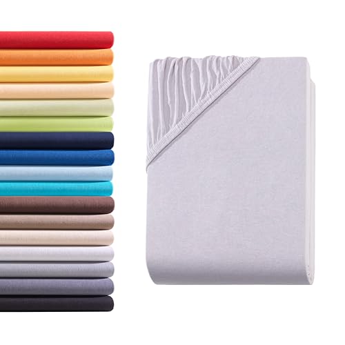 Hometex Premium Textiles Boxspringbett Spannbettlaken Spannbetttuch bis 36 cm Steghöhe | Bettlaken Jersey aus 100% Baumwolle für Wasserbetten | Oeko-TEX® Made IN Green | 180-200x200-220 cm Silber