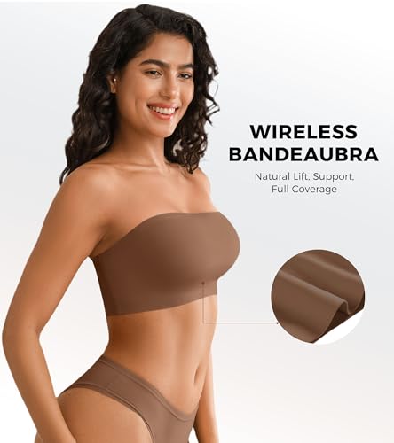 Image of DEANGELMON Strapless Bras for Women Non-Slip Silicone Bandeau Seamless Tube Top Bralette Comfy Non Padded Stretchy Stylish