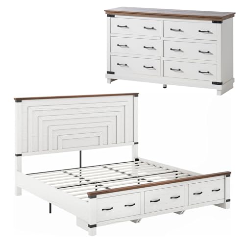 AMERLIFE 2-Piece Farmhouse Bedroom Set, Includes Wood Rustic King...