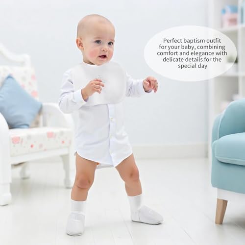 Baptism Gifts Set for Boys and Girls,White Embroidered Cross Bibs Christening Shoes and Socks for Baby Infant.4