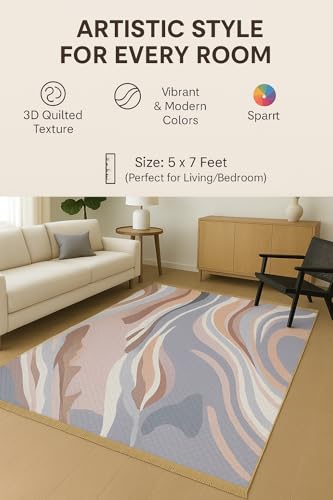 Image of COZY FURNISH Modern Abstract Area Rug, 5 x 7 Feet, Multi-Color Marble Pattern, Living Room Carpet with Suede Backing (Multicolor01, 5X7(Inches))
