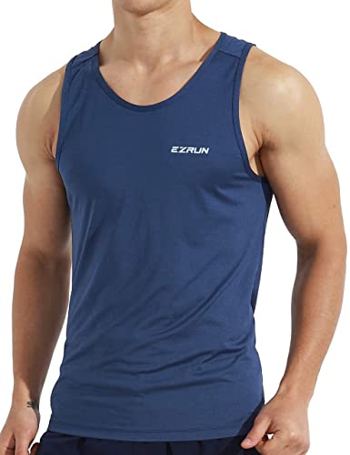 EZRUN Men's Quick Dry Tank Top UPF 50+ Summer Beach Swim Shirts for Gym Workout Athletic Muscle Sleeveless Shirts Blue