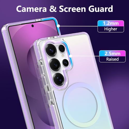 Image of Magnetic Case for Samsung Galaxy S25 Ultra [Compatible with Magsafe] [Anti-Yellowing] [1 Screen Protector] Slim Clear Iridescent Case for Galaxy S25 Ultra 6.9 inch, Purple