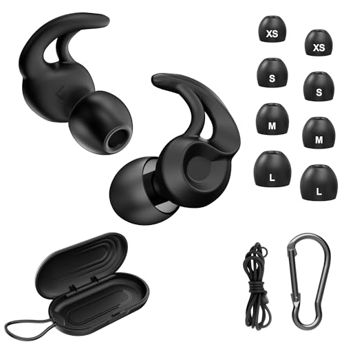 Hearprotek Ohrstöpsel zum Schlafen,Wiederverwendbar Gehörschutz Ohrstöpsel, Silikon Ohrstöpsel für Schlafen, Arbeit, Reisen, 8 Aufsätze in XS/S/M/L-Transparent Schwarz