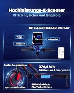 ESTVELO 8,5'' Luftreifen E-Scooter mit APP, Doppelbremsen Und Kinetische EnergierüCkgewinnungssystem, Bis Zu 30km Reichweite & 120Kg Traglast, mit StraßEnzulassung (187.2Wh-20KM Range)