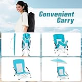 COSTWAY Beach Umbrella Chair for Adults, Foldable Low Seat Camping Chair with Adjustable Parasol, Universal Umbrella Clamp and Armrest, Portable Outdoor Backpack Chairs (2, Blue) - Image 5