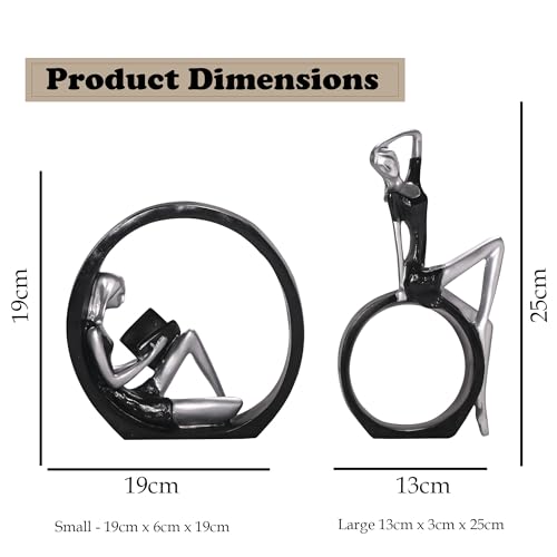 Image of Kuber Industries Resin Sitting Ring Girl Sculpture Idol | Reading Girl Statue Ornaments for Home /Office /Living Room /Table /Bookshelf /Desk | Black & Silver
