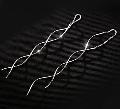 Reffeer 925 Sterling Silver Double Linear Curved Tassel Earrings Threader Drop Dangle Earrings Perfect For Women Teens Girls #TOP1
