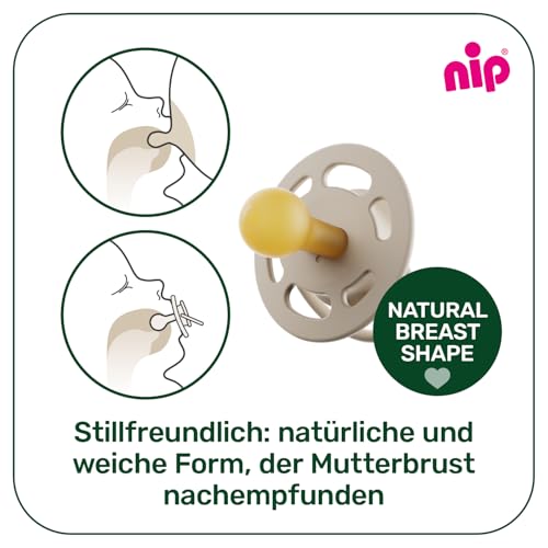 nip - Cherry Green Night | 0-6 Monate | 4er Pack | Stillfreundlicher, zahnfreundlicher Babyschnuller mit Leuchtknopf. Nachhaltiger Schnuller aus natürlichen Rohstoffen, Lila/Rot