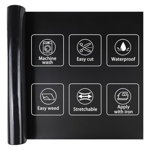 Image of HTVVETUR Reflective Black HTV Roll 12 Inch by 5 Ft Heat Transfer Vinyl Iron on DIY for T-Shirt PU Stretch Elastic HTV Vinyl (Reflective Black, 5FT)