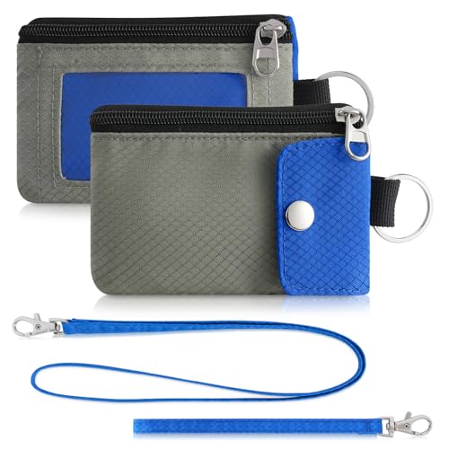 Artpaxy Minimalist Wallet For Mens Womens, Keychain RFID Blocking Zipper Small Wallet with ID Window 2 Lanyards,Water Resistant Travel Cash Card Coin Case Boys Girls