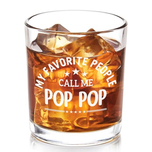 Futtumy Funny Pop Pop Gifts for Grandpa, My Favorite People Call Me Pop Pop Whiskey Glass, Father's Day Birthday Christmas Gifts for Grandfather Grandpa from Grandchildren, 10 OZ
