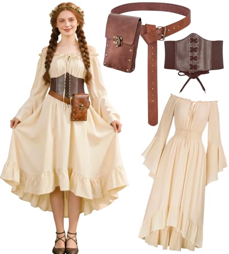 Goldenes Samt-Hexenkostüm Mit Trompetenärmeln – Mittelalter-Kleid Für Damen – Retro-Renaissance-Partykleid – Perfekt Für Halloween & Co.